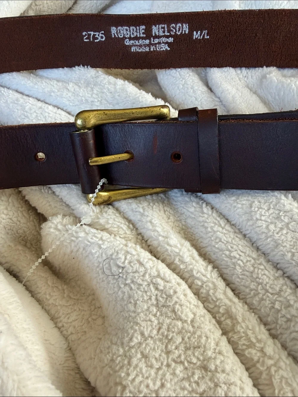 Vintage Robbie Nelson Brown Leather Belt with Brass Hook Buckle Size M/L